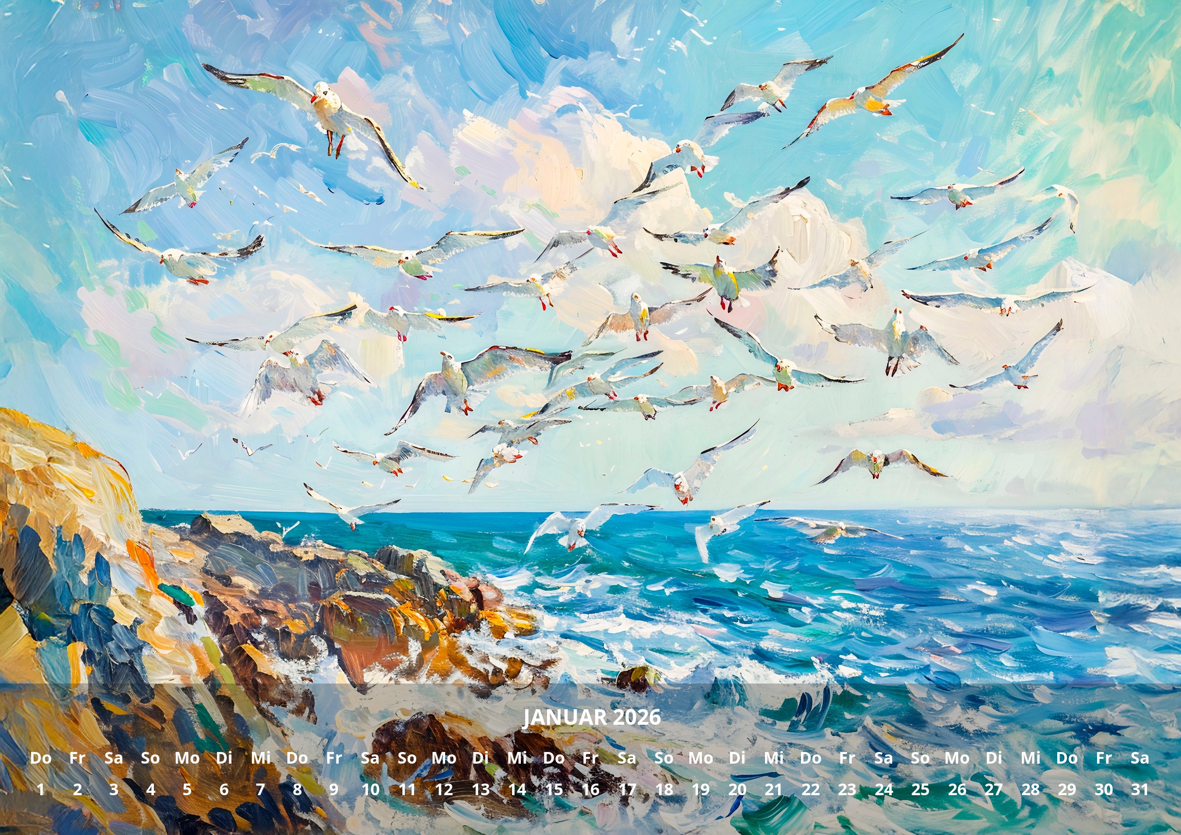 raxxa Premium-Monatskalender Tag Am Meer Impressionismus 2026 – Bild 3