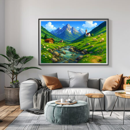 Poster: Bachlauf in den Alpen im Anime Stil