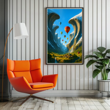 Poster: Fantasylandschaft mit Heißluftballons