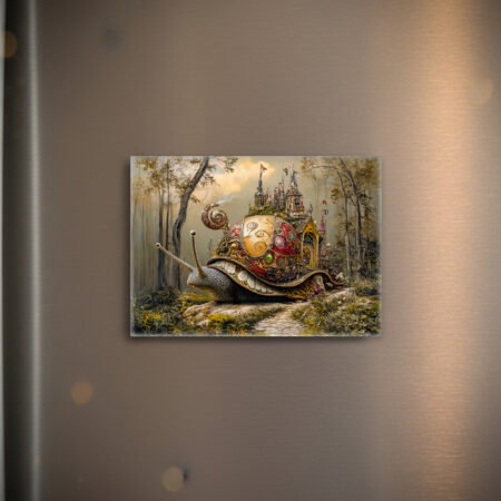 raxxa Glas-Magnet: Snail with Castle on Its Shell in Fantasy Scene