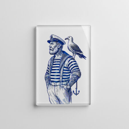 raxxa Glas-Magnet: Vintage Illustration of a Sailor with a Seagull on His Shoulder