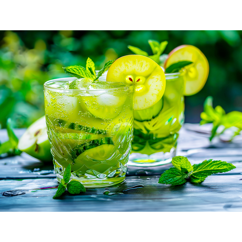 raxxa Premium-Tischset: Apple-Cucumber-Mint Cooler Garnished with Apple Slices and Fresh Mint Leaves – Bild 2