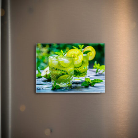 raxxa Glas-Magnet: Apple-Cucumber-Mint Cooler Garnished with Apple Slices and Fresh Mint Leaves